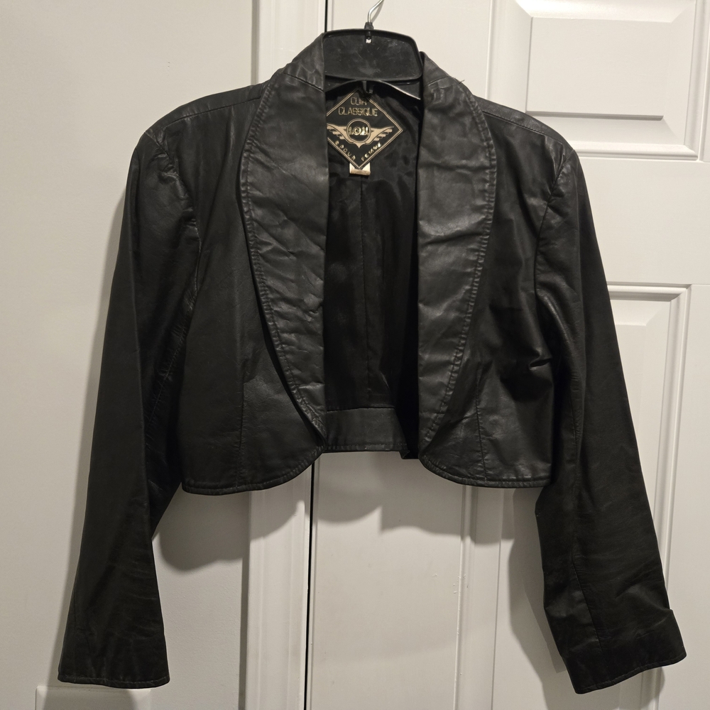 Black Real Leather Women's Jacket Vintage IOU Cuir Classic Medium USA